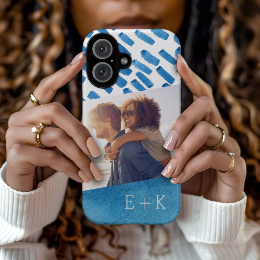 Boho Blue Waterverf Abstract | Monogrammfoonfoto Case-Mate iPhone Case