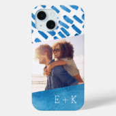 Boho Blue Waterverf Abstract | Monogrammfoonfoto Case-Mate iPhone Case (Achterkant)