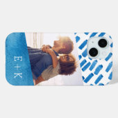 Boho Blue Waterverf Abstract | Monogrammfoonfoto Case-Mate iPhone Case (Achterkant (horizontaal))