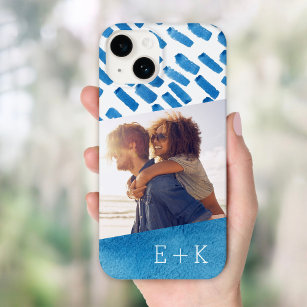 Boho Blue Waterverf Abstract   Monogrammfoonfoto Case-Mate iPhone 14 Hoesje