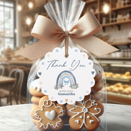 Boho Blue Waterverf Baby shower Bedankjes Labels