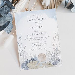 Boho Blue Waterverf Beach Wedding Kaart