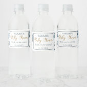 Boho Blue Waterverf Bloemen Baby shower Dank u Waterfles Etiket (Flessen)