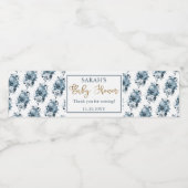 Boho Blue Waterverf Bloemen Baby shower Dank u Waterfles Etiket (Enkel label)