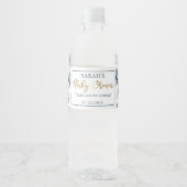 Boho Blue Waterverf Bloemen Baby shower Dank u Waterfles Etiket (Voorkant)