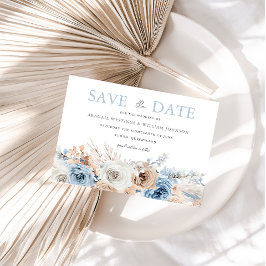Boho Blue: Waterverf Blue Bohemian Floral Wedding Save The Date