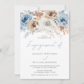 Boho Blue: Waterverf Boho Floral Engagement Party Kaart (Voorkant)