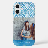 Boho Blue Waterverf Chevron | Monogrammfoonfoto Case-Mate iPhone Case (Achterkant)