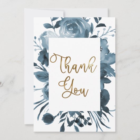 Boho Blue Waterverf Floral Baby shower  Bedankkaart (Voorkant)