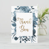 Boho Blue Waterverf Floral Baby shower  Bedankkaart (Staand voorkant)