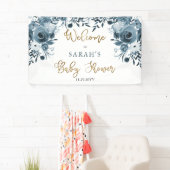 Boho Blue Waterverf Floral Baby shower Welcome Spandoek (Insitu)