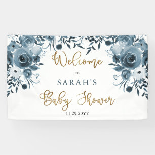 Boho Blue Waterverf Floral Baby shower Welcome Spandoek
