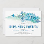 Boho Blue Waterverf Floral Bridesmaids Luncheon Kaart (Voorkant)