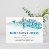 Boho Blue Waterverf Floral Bridesmaids Luncheon Kaart (Staand voorkant)