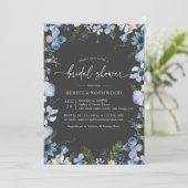 Boho Blue Waterverf Floral Charcoal Vrijgezellenfe Kaart (Staand voorkant)