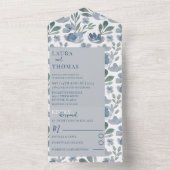 Boho Blue Waterverf Floral Pattern Wedding All In One Uitnodiging (Binnen)