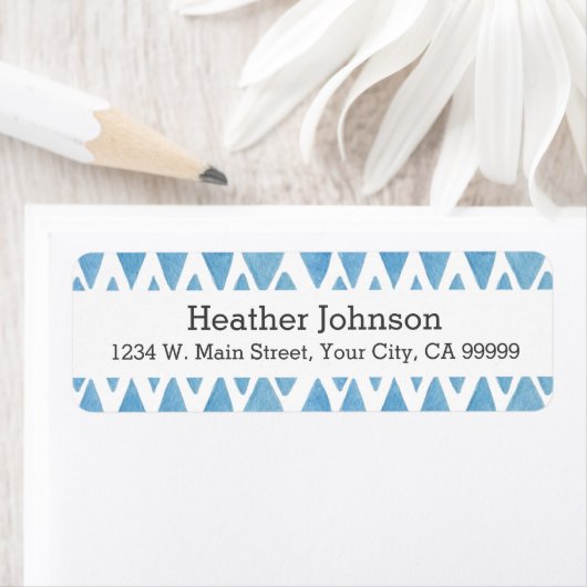 Boho Blue Waterverf Geometric Pattern Etiket (Insitu)