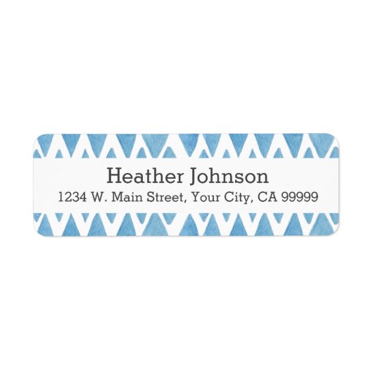 Boho Blue Waterverf Geometric Pattern Etiket (Voorkant)