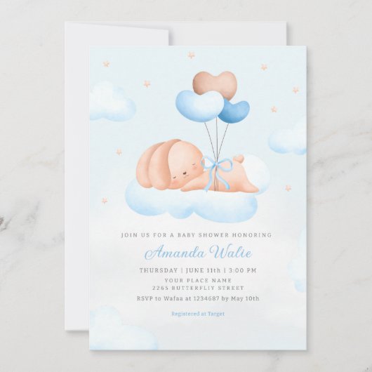 Boho Blue Waterverf Leuke Balloon Boy Baby shower Kaart (Voorkant)