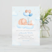 Boho Blue Waterverf Leuke Balloon Boy Baby shower Kaart (Staand voorkant)