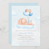 Boho Blue Waterverf Leuke Balloon Boy Baby shower Kaart (Voorkant / Achterkant)