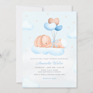 Boho Blue Waterverf Leuke Balloon Boy Baby shower Kaart