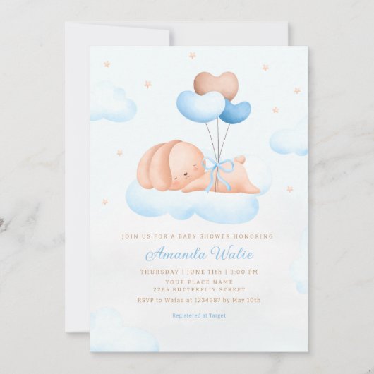 Boho Blue Waterverf Leuke Balloon Boy Baby shower Kaart (Voorkant)