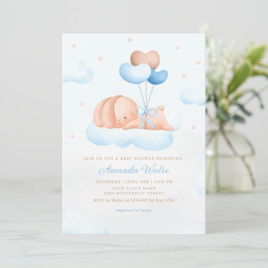 Boho Blue Waterverf Leuke Balloon Boy Baby shower Kaart (Staand voorkant)