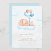 Boho Blue Waterverf Leuke Balloon Boy Baby shower Kaart (Voorkant / Achterkant)
