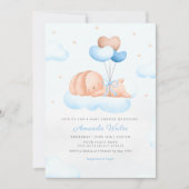 Boho Blue Waterverf Leuke Balloon Boy Baby shower Kaart (Voorkant)