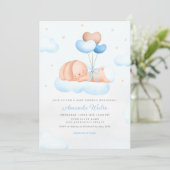 Boho Blue Waterverf Leuke Balloon Boy Baby shower Kaart (Staand voorkant)