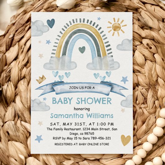 Boho Blue Waterverf Rainbow Baby shower Kaart