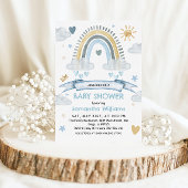 Boho Blue Waterverf Rainbow Baby shower Kaart