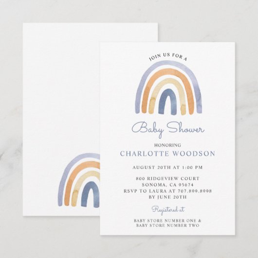 Boho Blue Waterverf Rainbow Baby shower Kaart (Voorkant / Achterkant)