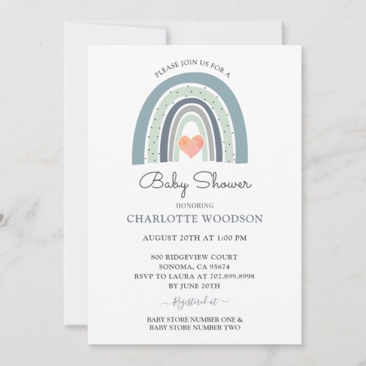 Boho Blue Waterverf Shower Invitation Kaart (Voorkant)