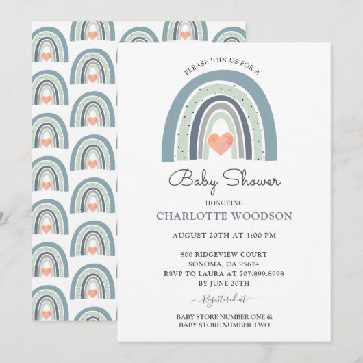 Boho Blue Waterverf Shower Invitation Kaart (Voorkant / Achterkant)