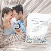 Boho Blue Waterverf Wildflowers & Fotobruiloft Kaart