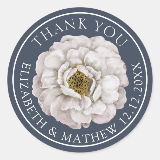 Boho Blue & White Floral Wedding Favor Ronde Sticker (Voorkant)