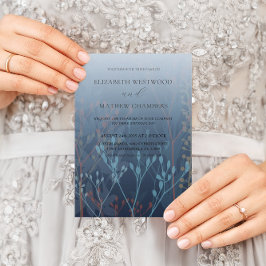 Boho Blue Wild Grasses & Foliage Wedding Kaart