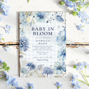 Boho Blue Wildflower Baby in Bloom Boy Baby shower Kaart