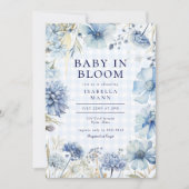 Boho Blue Wildflower Baby in Bloom Boy Baby shower Kaart (Voorkant)