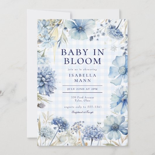 Boho Blue Wildflower Baby in Bloom Boy Baby shower Kaart (Voorkant)