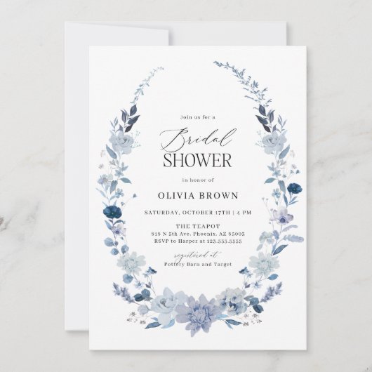 Boho Blue Wildflower Bruidsdouche Uitnodiging (Voorkant)