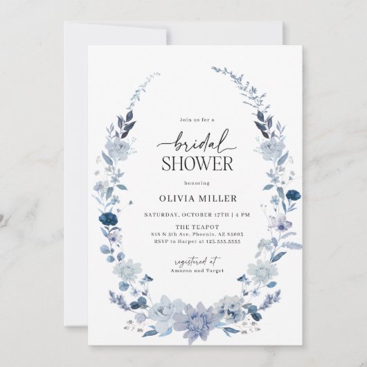 Boho Blue Wildflower Bruidsdouche Uitnodiging (Voorkant)