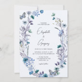 Boho Blue Wildflower Butterfly Wedding Kaart (Voorkant)