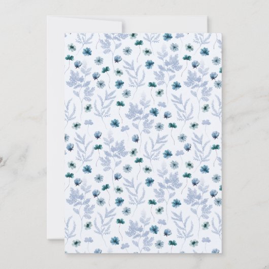 Boho Blue Wildflower Butterfly Wedding Kaart (Achterkant)