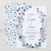 Boho Blue Wildflower Butterfly Wedding Kaart (Voorkant / Achterkant)