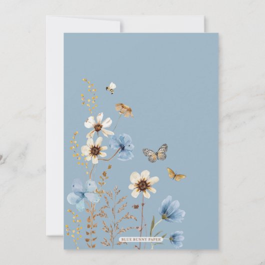 Boho Blue Wildflower Garden Boy Baby shower Bedankkaart (Achterkant)