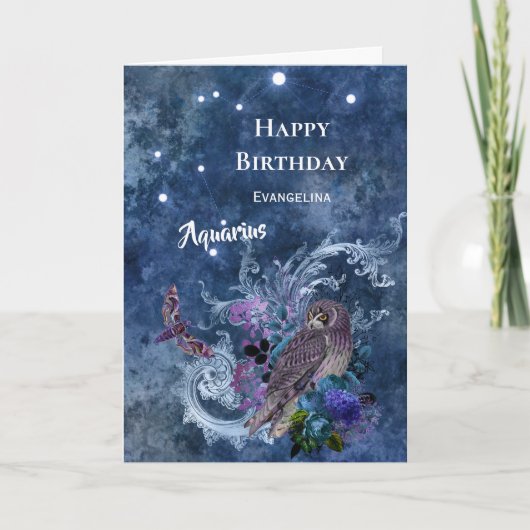 Boho Blue Zodiac Aquarius Constellation Birthday Kaart (Voorkant)