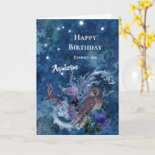 Boho Blue Zodiac Aquarius Constellation Birthday Kaart (Gele Bloem)